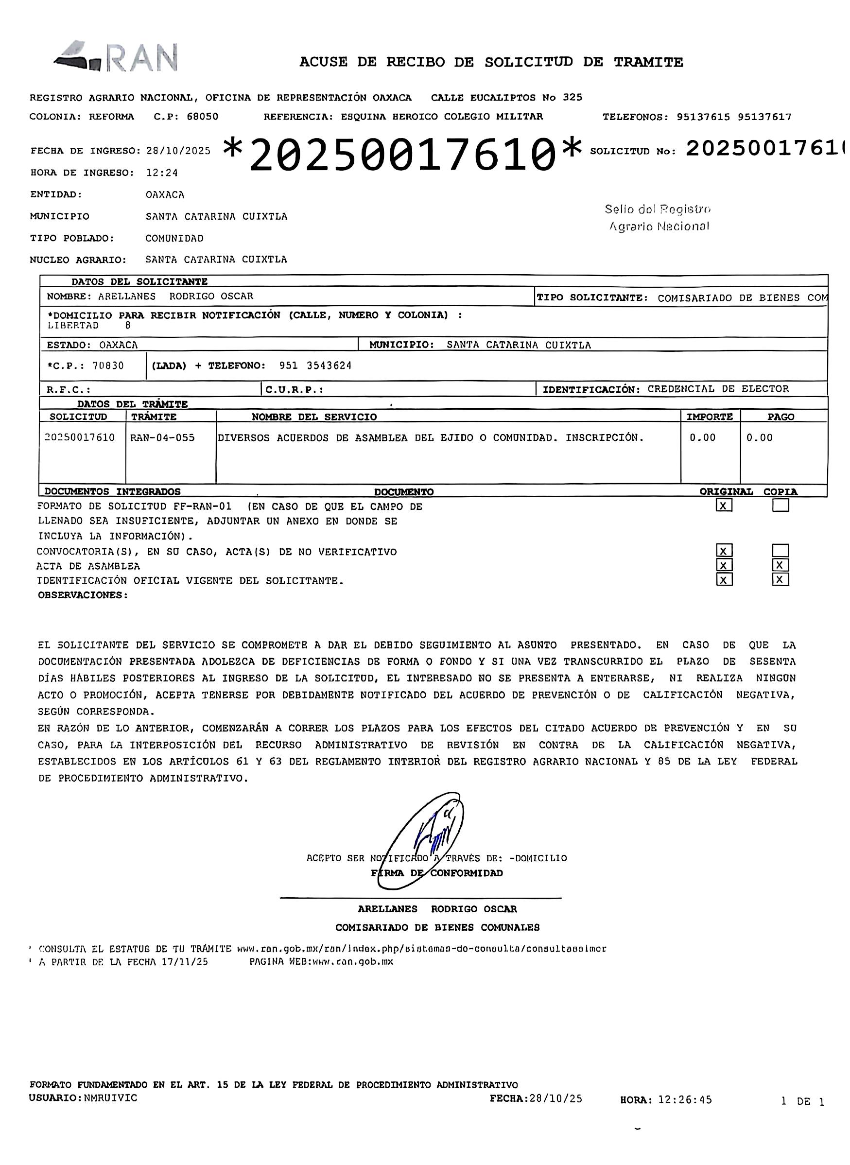 Registro de acuerdos de un Acta de asamblea en el RAN